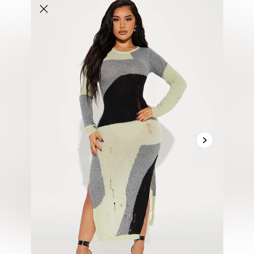 Maxi sweater dress green combo